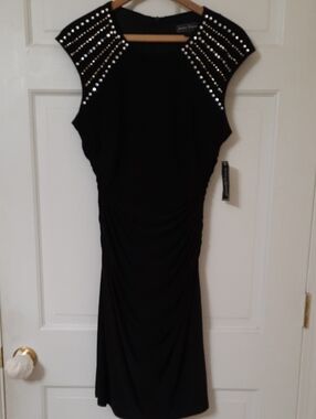 Jessica Howard Black Midi Dress with Silver Studded Cap Sleeves